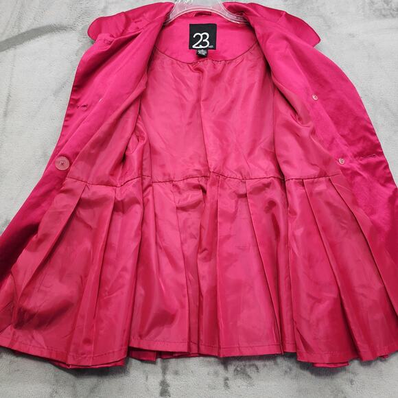 23rd Street Jacket Womens M Hot Pink Satin Sheen Double Breasted Trench Coat - Picture 6 of 11